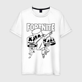 Мужская футболка хлопок с принтом FORTNITE x MARSHMELLO в Петрозаводске, 100% хлопок | прямой крой, круглый вырез горловины, длина до линии бедер, слегка спущенное плечо. | deadmau5 | fortnite | fortnite 2 | fortnite x маршмелло | ikonik | marshmello | ninja | ninja streamer | raven | travis scott | ворон | иконик | ниндзя | пили | рейвен | трэвис скотт | фортнайт