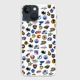 Чехол для iPhone 13 mini с принтом NHL PATTERN | НХЛ (Z) в Петрозаводске,  |  | Тематика изображения на принте: anaheim ducks | arizona coyotes | boston bruins | buffalo sabres | calgary flames | canadiens de montreal | carolina hurricanes | chicago blackhawks | colorado | hockey | nhl | нхл | паттерн | спорт | хоккей
