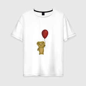 Женская футболка хлопок Oversize с принтом Винни Пух в Петрозаводске, 100% хлопок | свободный крой, круглый ворот, спущенный рукав, длина до линии бедер
 | воздушный | детские | животные | звери | игрушка | медведь | мультфильмы | шар