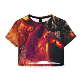 Женская футболка Crop-top 3D с принтом Abstract magma в Петрозаводске, 100% полиэстер | круглая горловина, длина футболки до линии талии, рукава с отворотами | abstract | art | digital | fire | flame | lava | magma | textures | абстракция | арт | лава | магма | огонь | пламя | текстуры | фон | цифровой