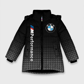 Зимняя куртка для девочек 3D с принтом BMW M PERFORMANCE в Петрозаводске, ткань верха — 100% полиэстер; подклад — 100% полиэстер, утеплитель — 100% полиэстер. | длина ниже бедра, удлиненная спинка, воротник стойка и отстегивающийся капюшон. Есть боковые карманы с листочкой на кнопках, утяжки по низу изделия и внутренний карман на молнии. 

Предусмотрены светоотражающий принт на спинке, радужный светоотражающий элемент на пуллере молнии и на резинке для утяжки. | bmw | bmw motorsport | bmw performance | carbon | m | m power | motorsport | performance | sport | бмв | карбон | моторспорт | спорт
