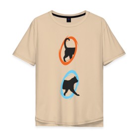 Мужская футболка хлопок Oversize с принтом Portal Cat в Петрозаводске, 100% хлопок | свободный крой, круглый ворот, “спинка” длиннее передней части | Тематика изображения на принте: cats | portal the game | арт | животные | картинка | кот | коты | кошка | портал | порталы | рисунок