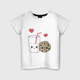 Детская футболка хлопок с принтом Milk and Cookies Love в Петрозаводске, 100% хлопок | круглый вырез горловины, полуприлегающий силуэт, длина до линии бедер | coockie | friend | minimalism | дружба | любовь | минимализм | молоко | печенье | печенька | печеньки