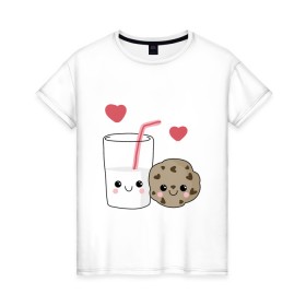 Женская футболка хлопок с принтом Milk and Cookies Love в Петрозаводске, 100% хлопок | прямой крой, круглый вырез горловины, длина до линии бедер, слегка спущенное плечо | coockie | friend | minimalism | дружба | любовь | минимализм | молоко | печенье | печенька | печеньки