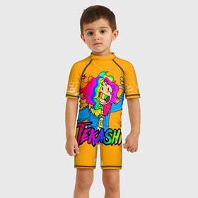 Детский купальный костюм 3D с принтом 6IX9INE в Петрозаводске, Полиэстер 85%, Спандекс 15% | застежка на молнии на спине | 6ix9ine | 6ix9ine  gooba | gooba | акула | сикснайн | сиксти найн | сиксти найн репер | такаши | текаши | текаши сикснайн