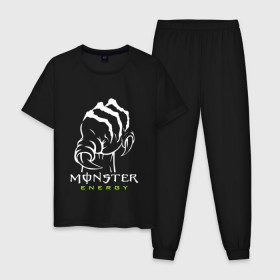 Мужская пижама хлопок с принтом MONSTER ENERGY (Z) в Петрозаводске, 100% хлопок | брюки и футболка прямого кроя, без карманов, на брюках мягкая резинка на поясе и по низу штанин
 | Тематика изображения на принте: black monster | bmx | claw | cybersport | energy | monster | monster energy | moto | motocross | race | sport | киберспорт | когти | монстер энерджи | монстр | мото | мотокросс | ралли | скейтбординг | спорт | т | энергия