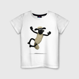 Детская футболка хлопок с принтом Барашек Шон в Петрозаводске, 100% хлопок | круглый вырез горловины, полуприлегающий силуэт, длина до линии бедер | Тематика изображения на принте: барашек | детские | животные | звери | мультфильмы | шон