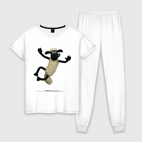 Женская пижама хлопок с принтом Барашек Шон в Петрозаводске, 100% хлопок | брюки и футболка прямого кроя, без карманов, на брюках мягкая резинка на поясе и по низу штанин | барашек | детские | животные | звери | мультфильмы | шон