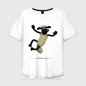 Мужская футболка хлопок Oversize с принтом Барашек Шон в Петрозаводске, 100% хлопок | свободный крой, круглый ворот, “спинка” длиннее передней части | барашек | детские | животные | звери | мультфильмы | шон