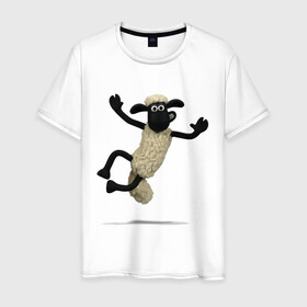 Мужская футболка хлопок с принтом Барашек Шон в Петрозаводске, 100% хлопок | прямой крой, круглый вырез горловины, длина до линии бедер, слегка спущенное плечо. | барашек | детские | животные | звери | мультфильмы | шон