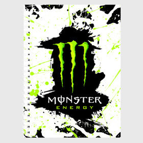 Тетрадь с принтом MONSTER ENERGY (Z) в Петрозаводске, 100% бумага | 48 листов, плотность листов — 60 г/м2, плотность картонной обложки — 250 г/м2. Листы скреплены сбоку удобной пружинной спиралью. Уголки страниц и обложки скругленные. Цвет линий — светло-серый
 | Тематика изображения на принте: black monster | bmx | claw | cybersport | energy | monster | monster energy | moto | motocross | race | sport | киберспорт | когти | монстер энерджи | монстр | мото | мотокросс | ралли | скейтбординг | спорт | т | энергия