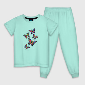 Детская пижама хлопок с принтом Радужные бабочки в Петрозаводске, 100% хлопок |  брюки и футболка прямого кроя, без карманов, на брюках мягкая резинка на поясе и по низу штанин
 | Тематика изображения на принте: ангел | бабочка | бабочки | весна | девочкам | девушке | крылья | лето | любовь | милый | насекомые | нежный | неоновый | подарок | природа | радужный | романтика | солнечный | цветочки