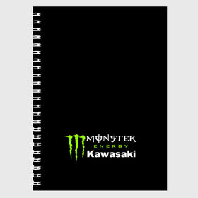 Тетрадь с принтом MONSTER ENERGY KAWASAKI (Z) в Петрозаводске, 100% бумага | 48 листов, плотность листов — 60 г/м2, плотность картонной обложки — 250 г/м2. Листы скреплены сбоку удобной пружинной спиралью. Уголки страниц и обложки скругленные. Цвет линий — светло-серый
 | bike | energy | kawasaki | monster | monster energy | moto | motocross | ninja | sport | zzr | кавасаки | кавасаки ниндзя | монстер энерджи | монстр | мото | мотокросс | ниндзя | спорт | энергия