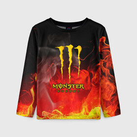 Детский лонгслив 3D с принтом MONSTER ENERGY в Петрозаводске, 100% полиэстер | длинные рукава, круглый вырез горловины, полуприлегающий силуэт
 | energy | honda | mercedes | monster energy | porsche | racing | sport | toyota | автомобил | автомобильные | марка | машины | митсубиси | монстр | монстр энерджи | порше | спорт | тесла | тойота | хонда