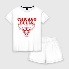 Женская пижама с шортиками хлопок с принтом Chicago Bulls в Петрозаводске, 100% хлопок | футболка прямого кроя, шорты свободные с широкой мягкой резинкой | 23 | air jordan | bulls | chicago bulls | jordan | michael jordan | nba | paris saint germain | psg | red | sport | быки | джордан | майкл джордан | псж | спорт | чикаго буллс