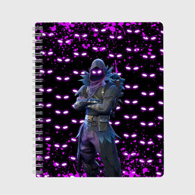 Тетрадь с принтом Fortnite Raven в Петрозаводске, 100% бумага | 48 листов, плотность листов — 60 г/м2, плотность картонной обложки — 250 г/м2. Листы скреплены сбоку удобной пружинной спиралью. Уголки страниц и обложки скругленные. Цвет линий — светло-серый
 | archetype | fortnite | fortnite 2 | fortnite x | ikonik | marshmello | raven | архетип | ворон | иконик | маршмелло | фортнайт | фортнайт 2 | фортнайт глава 2