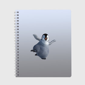 Тетрадь с принтом мультяшный пингвин в Петрозаводске, 100% бумага | 48 листов, плотность листов — 60 г/м2, плотность картонной обложки — 250 г/м2. Листы скреплены сбоку удобной пружинной спиралью. Уголки страниц и обложки скругленные. Цвет линий — светло-серый
 | Тематика изображения на принте: герой | зимняя птица | лед | миленький | мультяшный | неуклюжий | персонаж | пингвин | пингвинчик | смешной