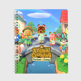 Тетрадь с принтом ANIMAL CROSSING в Петрозаводске, 100% бумага | 48 листов, плотность листов — 60 г/м2, плотность картонной обложки — 250 г/м2. Листы скреплены сбоку удобной пружинной спиралью. Уголки страниц и обложки скругленные. Цвет линий — светло-серый
 | animal crossing:new horizons | game | nintendo | анимал кроссинг | животные | звери | игра | нинтендо | пересечение животных