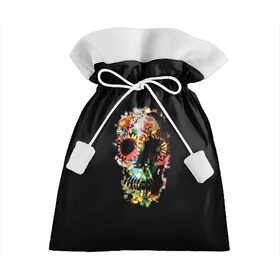 Подарочный 3D мешок с принтом Color в Петрозаводске, 100% полиэстер | Размер: 29*39 см | black | color | flowers | orbits | skull | vanguard | авангард | глазницы | цвет | цветы | череп | черный