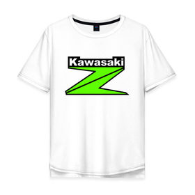 Мужская футболка хлопок Oversize с принтом KAWASAKI (Z) в Петрозаводске, 100% хлопок | свободный крой, круглый ворот, “спинка” длиннее передней части | bike | kawasaki | moto | motocycle | ninja | sportmotorcycle | zzr | кавасаки | кавасаки ниндзя | мото | мотоспорт | ниндзя
