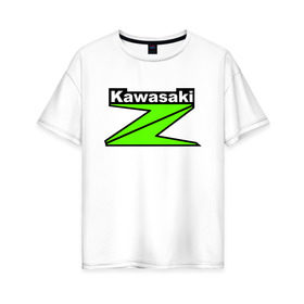 Женская футболка хлопок Oversize с принтом KAWASAKI (Z) в Петрозаводске, 100% хлопок | свободный крой, круглый ворот, спущенный рукав, длина до линии бедер
 | bike | kawasaki | moto | motocycle | ninja | sportmotorcycle | zzr | кавасаки | кавасаки ниндзя | мото | мотоспорт | ниндзя