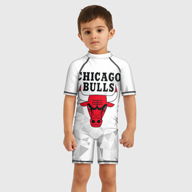 Детский купальный костюм 3D с принтом CHICAGO BULLS в Петрозаводске, Полиэстер 85%, Спандекс 15% | застежка на молнии на спине | bulls | chicago | chicago bulls | nba | red bulls | usa | америка | быки | нба | сша | чикаго буллс