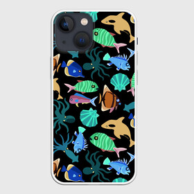 Чехол для iPhone 13 mini с принтом Summer в Петрозаводске,  |  | color | design | fashion | fish | paint | shell | squid | summer | vanguard | авангард | дизайн | кальмар | краска | лето | мода | ракушка | рыба | цвет