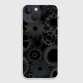 Чехол для iPhone 13 mini с принтом Механизмы в Петрозаводске,  |  | hi tech | steampunk | брутальные | брутальный | инженер | инжинер | искусство механизмов | механизм | механизмы | стимпанк | текстура | черные шестерёнки | шестеренки | шестерни | я инженер