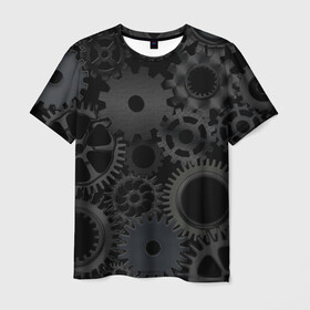 Мужская футболка 3D с принтом Механизмы в Петрозаводске, 100% полиэфир | прямой крой, круглый вырез горловины, длина до линии бедер | hi tech | steampunk | брутальные | брутальный | инженер | инжинер | искусство механизмов | механизм | механизмы | стимпанк | текстура | черные шестерёнки | шестеренки | шестерни | я инженер