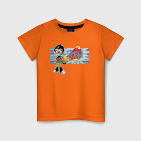 Детская футболка хлопок с принтом Робин в Петрозаводске, 100% хлопок | круглый вырез горловины, полуприлегающий силуэт, длина до линии бедер | robin | teen titans go | vdsvar | warner bros. | вперед | робин | юные титаны