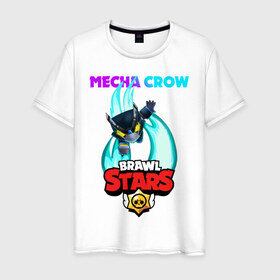 Мужская футболка хлопок с принтом BRAWL STARS MECHA CROW. в Петрозаводске, 100% хлопок | прямой крой, круглый вырез горловины, длина до линии бедер, слегка спущенное плечо. | 8 bit | brawl stars | crow | gale | leon | leon shark | max | mecha | mecha crow | mr.p | sally leon | shark | tara | virus 8 bit | werewolf leon | акула | берли | бравл старс | ворон | макс | оборотень