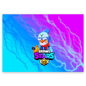 Поздравительная открытка с принтом BRAWL STARS GALE. в Петрозаводске, 100% бумага | плотность бумаги 280 г/м2, матовая, на обратной стороне линовка и место для марки
 | Тематика изображения на принте: 8 bit | brawl stars | crow | gale | leon | leon shark | max | mecha | mecha crow | mr.p | sally leon | shark | tara | virus 8 bit | werewolf leon | акула | берли | бравл старс | ворон | макс | оборотень