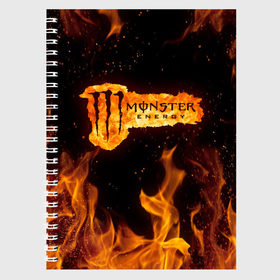 Тетрадь с принтом FIRE MONSTER ENERGY (Z) в Петрозаводске, 100% бумага | 48 листов, плотность листов — 60 г/м2, плотность картонной обложки — 250 г/м2. Листы скреплены сбоку удобной пружинной спиралью. Уголки страниц и обложки скругленные. Цвет линий — светло-серый
 | black monster | bmx | claw | energy | fire | monster | monster energy | moto | motocross | race | sport | киберспорт | когти | монстер энерджи | монстр | мото | мотокросс | огонь | ралли | скейтбординг | спорт | энергия