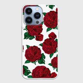 Чехол для iPhone 13 Pro с принтом Винтажные розы в Петрозаводске,  |  | Тематика изображения на принте: flowers | pattern | алые | бутоны | винный | винтаж | винтажные | готика | готический | девушкам | женщинам | красныерозы | лепестки | лето | листья | любовь | нежность | паттерн | подарок | праздник | природа