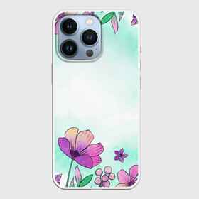 Чехол для iPhone 13 Pro с принтом Нежность полей в Петрозаводске,  |  | flowers | акварель | бабочки | бирюза | бутоны | девушкам | деревья | женщинам | краски | лепестки | лето | листья | любовь | маки | март | милый | нежность | поляна | природа | розы | романтика | ромашки