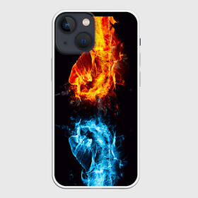 Чехол для iPhone 13 mini с принтом Огонь и Вода (противостояние) в Петрозаводске,  |  | dark | битва | битваогней | бокс | борьба | брызги | вода | волна | дракон | иньянь | искры | крутой | лед | мужчинам | неоновый | огненный | огонь | пламенный | пламя | притяжение | против