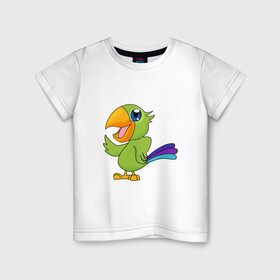 Детская футболка хлопок с принтом Мексиканский Попугай в Петрозаводске, 100% хлопок | круглый вырез горловины, полуприлегающий силуэт, длина до линии бедер | детские | звери | картинки | мексиканский | мультфильмы | позитив | попугай | прикольные | птицы | экзотические