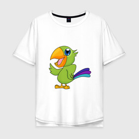 Мужская футболка хлопок Oversize с принтом Мексиканский Попугай в Петрозаводске, 100% хлопок | свободный крой, круглый ворот, “спинка” длиннее передней части | детские | звери | картинки | мексиканский | мультфильмы | позитив | попугай | прикольные | птицы | экзотические