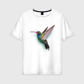 Женская футболка хлопок Oversize с принтом Колибри в Петрозаводске, 100% хлопок | свободный крой, круглый ворот, спущенный рукав, длина до линии бедер
 | арт | животные | картинка | птица колибри | птица нектарница | рисунок