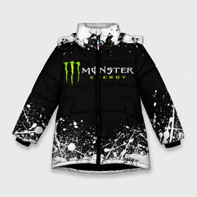 Зимняя куртка для девочек 3D с принтом MONSTER ENERGY в Петрозаводске, ткань верха — 100% полиэстер; подклад — 100% полиэстер, утеплитель — 100% полиэстер. | длина ниже бедра, удлиненная спинка, воротник стойка и отстегивающийся капюшон. Есть боковые карманы с листочкой на кнопках, утяжки по низу изделия и внутренний карман на молнии. 

Предусмотрены светоотражающий принт на спинке, радужный светоотражающий элемент на пуллере молнии и на резинке для утяжки. | black monster | bmx | claw | cybersport | energy | monster | monster energy | moto | motocross | race | sport | киберспорт | когти | монстер энерджи | монстр | мото | мотокросс | ралли | скейтбординг | спорт | энергия