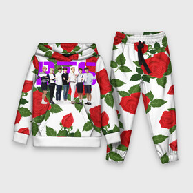 Детский костюм 3D (с толстовкой) с принтом BTS Roses | White в Петрозаводске,  |  | bangtan boys | bt21 | bts | bts army | j hope | jimin | jin | jungkook | k pop | korea | korean | pink bts | rap monster | rapmon | suga | v | бтс | кей | корейские | корея | кэй | музыканты | поп | розовая | стикеры