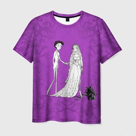 Мужская футболка 3D с принтом Newlyweds в Петрозаводске, 100% полиэфир | прямой крой, круглый вырез горловины, длина до линии бедер | corpse bride | emily | scraps | tim burtons | vdgerir | victor van dort | wedding | wine of ages | zombie | свадебный букет | тим бертон | труп невесты