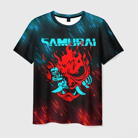Мужская футболка 3D с принтом CYBERPUNK 2077 SAMURAI в Петрозаводске, 100% полиэфир | прямой крой, круглый вырез горловины, длина до линии бедер | cd project red | cyberpunk 2077 | demon | keanu reeves | samurai | smile | демон | киану ривз | киберпанк 2077 | самураи | смайл