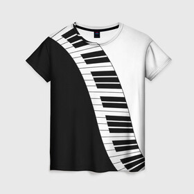 Женская футболка 3D с принтом Piano Пианино в Петрозаводске, 100% полиэфир ( синтетическое хлопкоподобное полотно) | прямой крой, круглый вырез горловины, длина до линии бедер | black | piano | white | белая | белое | инструмент | клавиши | клавишы | музыка | музыкальный | музыкант | ноты | пиан | пианино | подарок | прикол | текстура | фортепиано | чб | черная | черно | черно белое