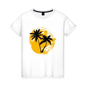 Женская футболка хлопок с принтом Лето близко! в Петрозаводске, 100% хлопок | прямой крой, круглый вырез горловины, длина до линии бедер, слегка спущенное плечо | близко | жара | лето | море | небо | пальмы