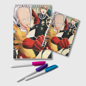 Блокнот с принтом One Punch Man в Петрозаводске, 100% бумага | 48 листов, плотность листов — 60 г/м2, плотность картонной обложки — 250 г/м2. Листы скреплены удобной пружинной спиралью. Цвет линий — светло-серый
 | one punch man | saitama | ванпанчмен | герои | люди | персонажи | сайтама