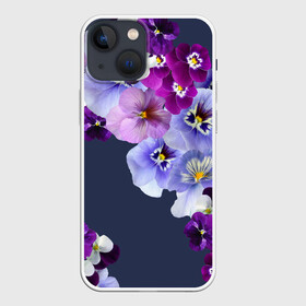 Чехол для iPhone 13 mini с принтом Анютки в Петрозаводске,  |  | flowers | анютиныглазки | анютки | бабочки | букет | бутоны | глазки | девушке | женщинам | лепестки | летний | лето | листья | любимая | любовь | март | многоцветов | нежный | природа | растения | сад