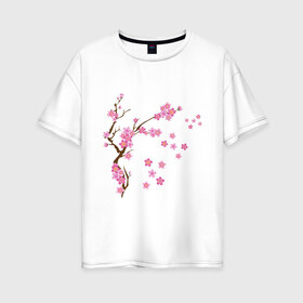 Женская футболка хлопок Oversize с принтом Розовая сакура в Петрозаводске, 100% хлопок | свободный крой, круглый ворот, спущенный рукав, длина до линии бедер
 | лето | розовый | сакура | цветение | цветы