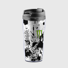 Термокружка-непроливайка с принтом MONSTER ENERGY в Петрозаводске, внутренняя часть — пищевой пластик, наружная часть — прозрачный пластик, между ними — полиграфическая вставка с рисунком | объем — 350 мл, герметичная крышка | black monster | bmx | claw | cybersport | energy | monster | monster energy | moto | motocross | race | sport | киберспорт | когти | монстер энерджи | монстр | мото | мотокросс | ралли | скейтбординг | спорт | энергия