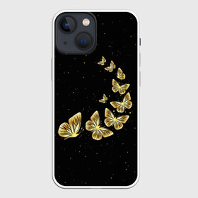 Чехол для iPhone 13 mini с принтом Golden Butterfly in Space в Петрозаводске,  |  | black | summer | wings | ангел | бабочка | бабочки | блестки | блестящий | девушке | желтые | животные | звезды | звери | золото | золотые | космос | крылья | летать | летний | лето | мотылек | насекомое | ночные